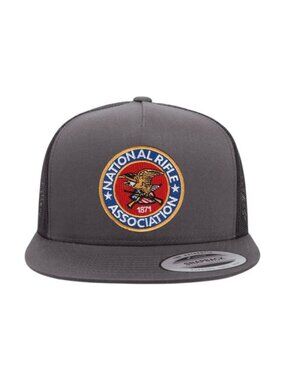 NRA Rifle Association YP Flat Bill Trucker Hat Mesh Back Snapback Charcoal/black